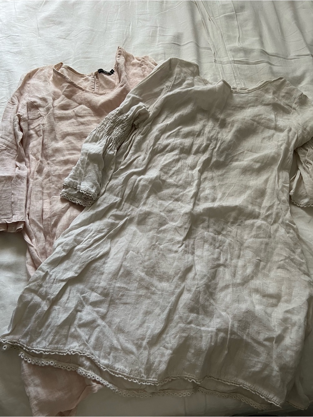 Bundle of Two Lightweight Linen Tunic Dresses in Blush and Cream